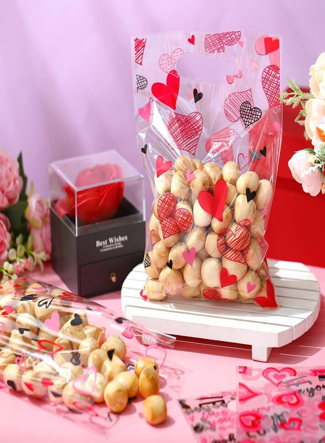 Blosssound 100 Pcs Valentines Day Gift Bags Bulk Valentines Plastic Bags Heart Candy Goodie Favor Treat Bags Valentines Day Party Decor for Valentine‘s Day Wedding Anniversary Birthday Party Favors - Image 4